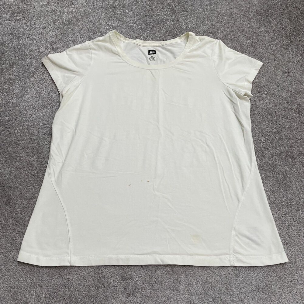 Rei Basic T-Shirt Womens XL White Round Neck Short Sleeve Casual Stretch Tee Top